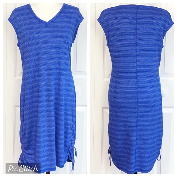 T by Talbots Blue Stripe UPF 50+ Ruched Side Tie Athletic Dress MP - Picture 1 of 16